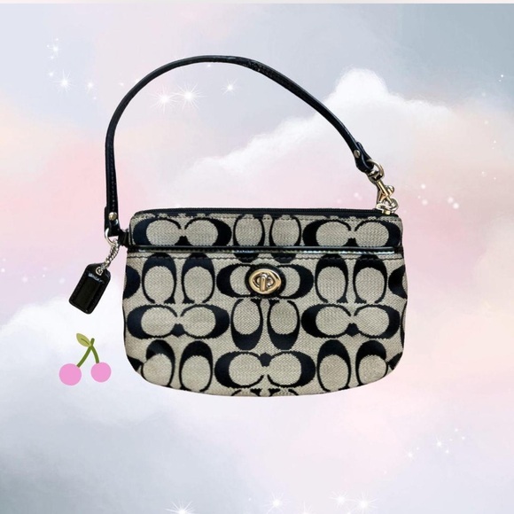 Vintage Coach Black and Grey Monogram Wristlet - Picture 1 of 8